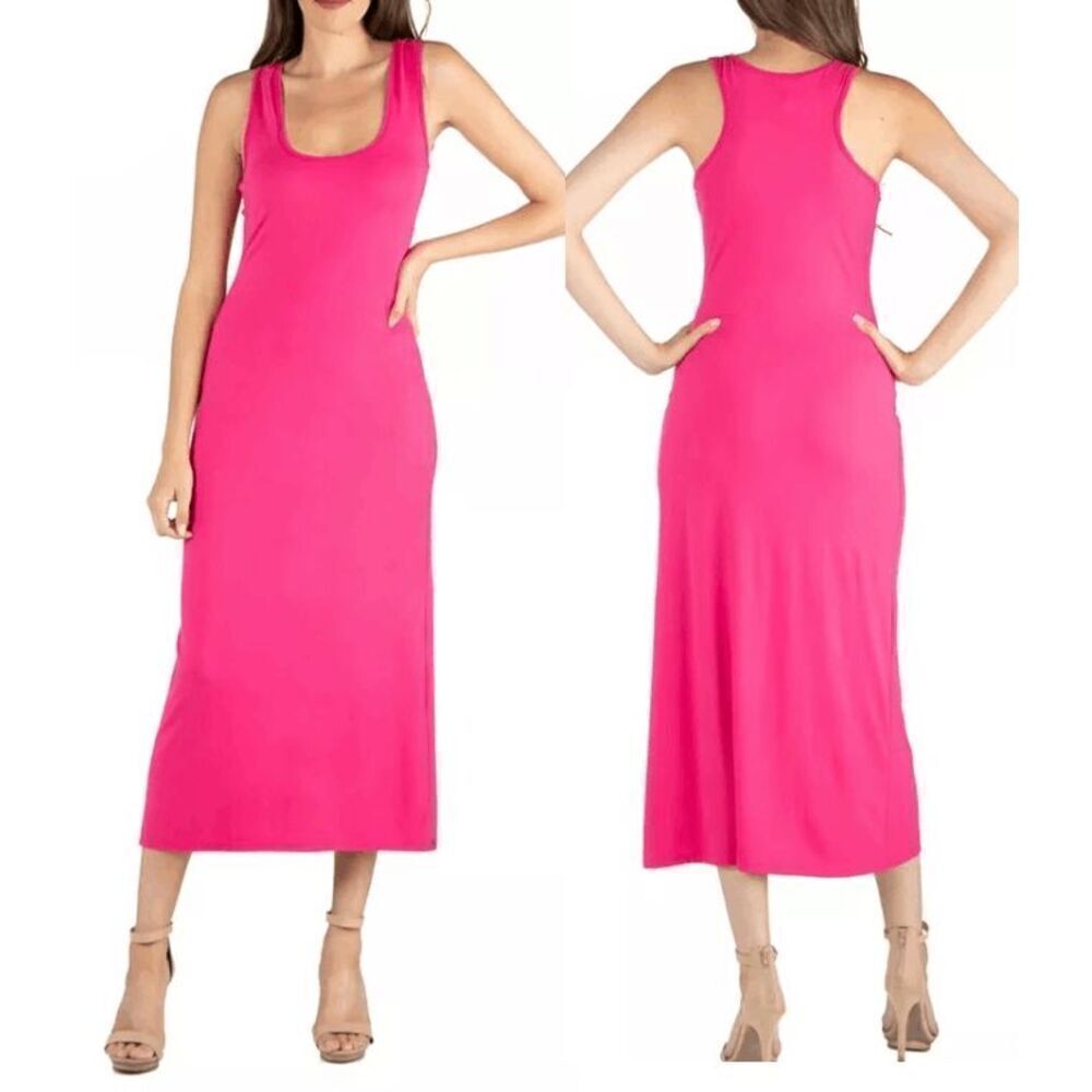 24seven Comfort Apparel Women's Pink Scoop Neck Maxi Dress with Racerback Detail